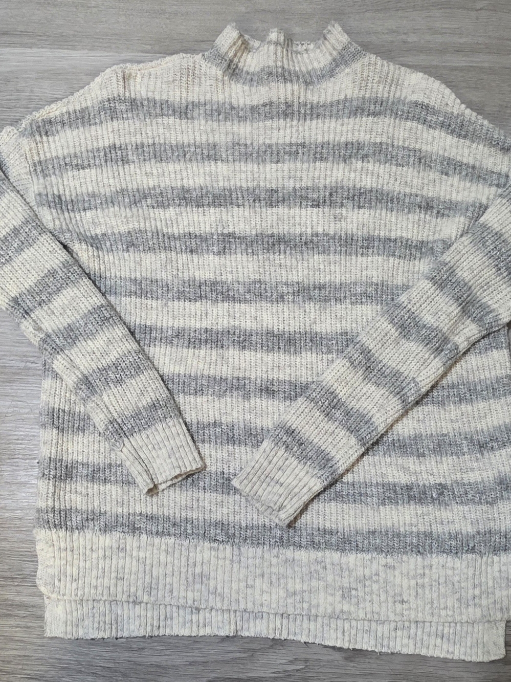 American Eagle Outfitters Cream & Gray Striped Mock Neck Sweater
